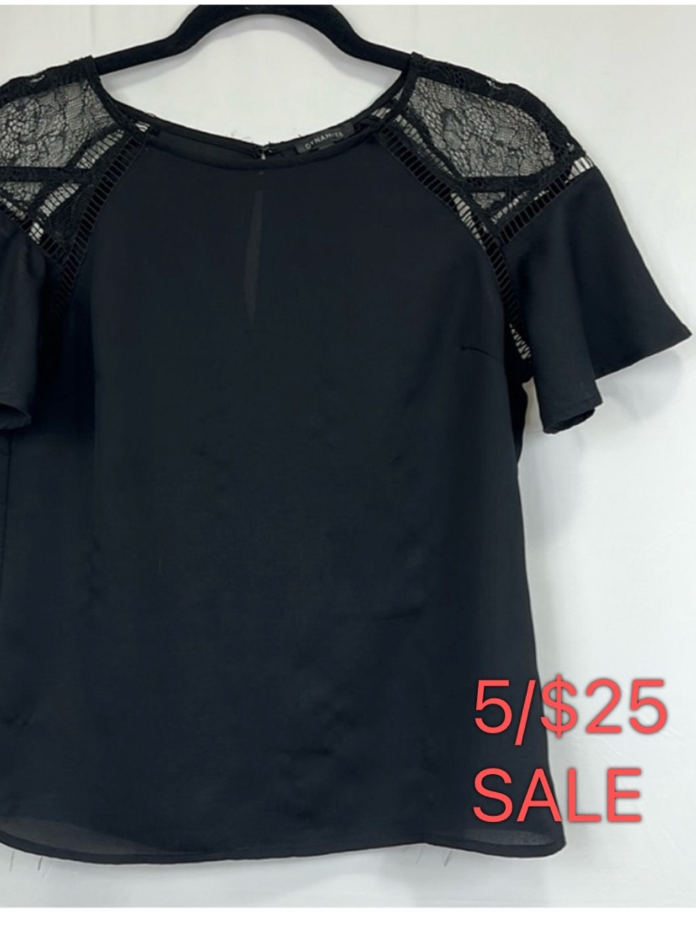 Dynamite Black Short Sleeve Blouse Lace Trim Ruffle Sleeves Size XS 5/$25 SALE